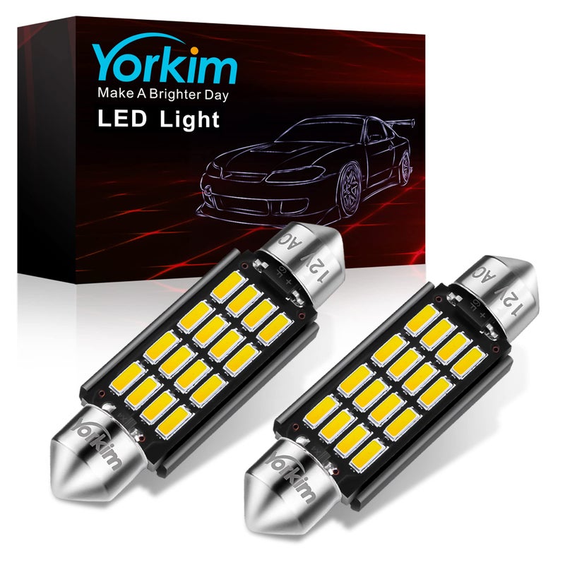 Yorkim 578 Festoon LED Bulb 41mm 42mm LED White Super Bright Canbus Error Free 16-SMD 4014 Chipset, 212-2 Dome Light, Interior Light MAP Light 211-2 Bulb, Pack of 2 - Image 1